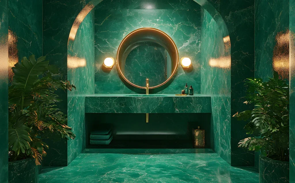 baño estilo retro color joya