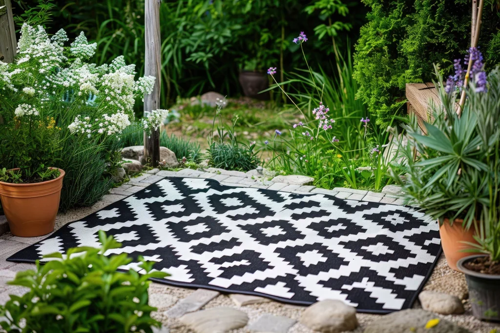decoración de jardin con alfombra