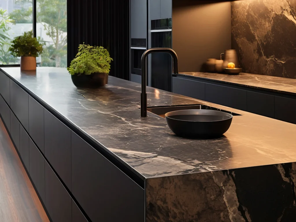 cocina de marmol negro